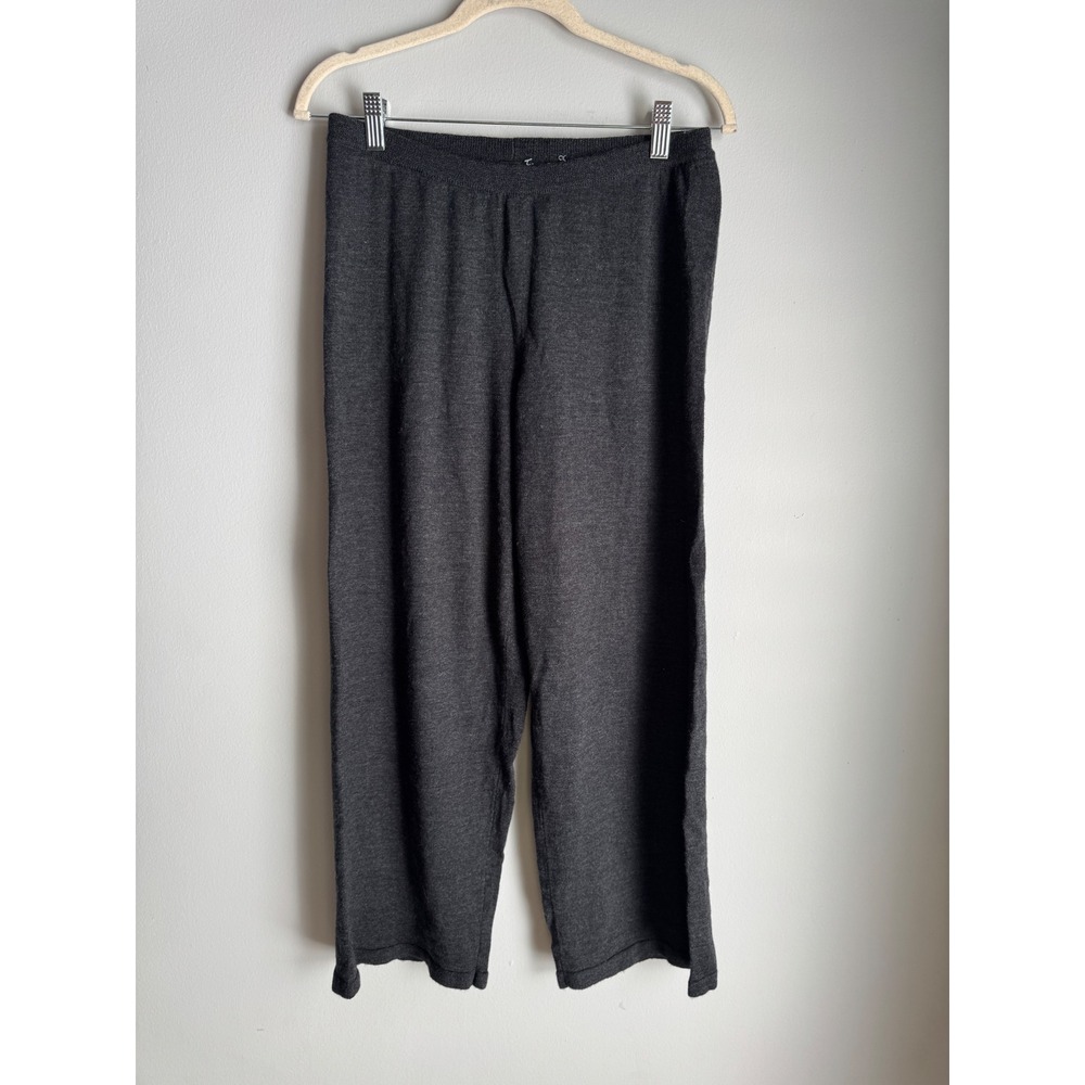 Eileen Fisher Charcoal Gray Knit Wide Leg Cropped Pants Elastic Waist Womens S